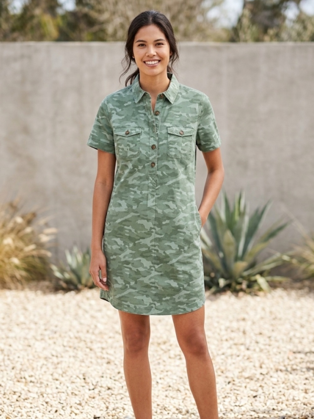 Vineyard Vines Cotton Shirt Dress – Size 2 | Camo Green summer